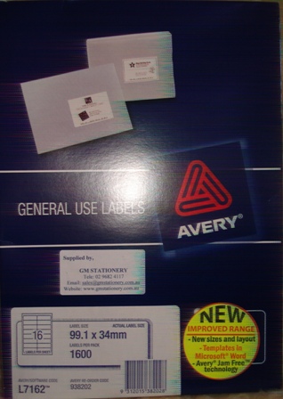 Avery 938202 L7162GU White Laser Label size 99.1x34mm Box 1600